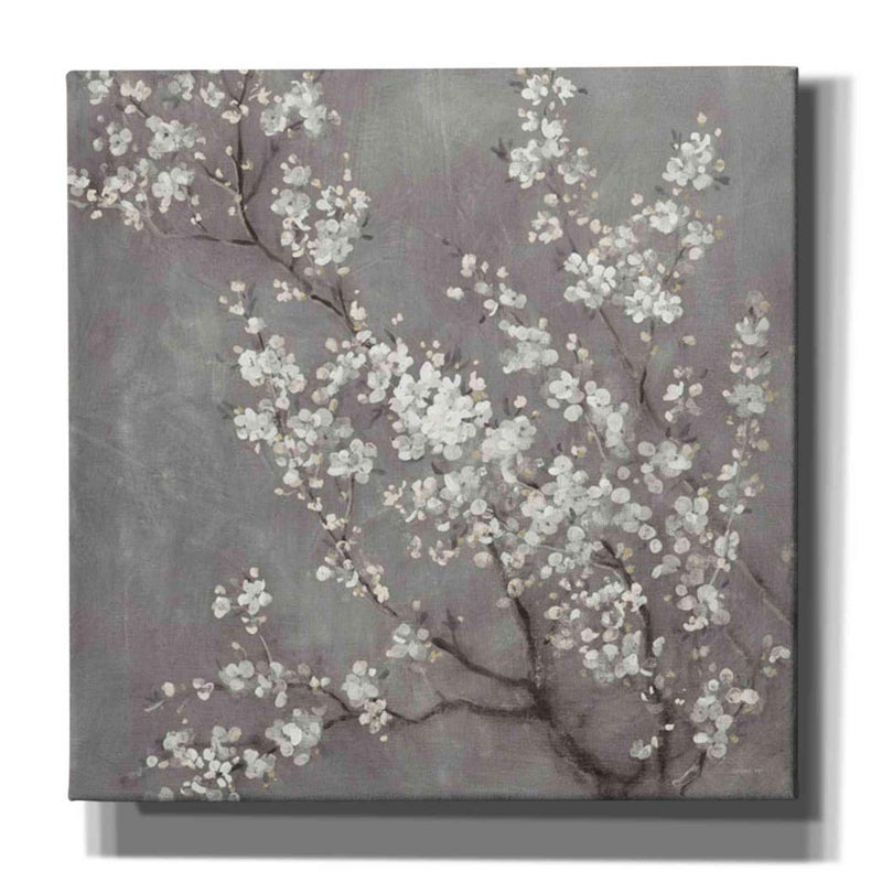 Epic Graffiti 'White Cherry Blossom II on Grey' by Danhui Nai, Canvas Wall Art, 18"x18" - Image 1